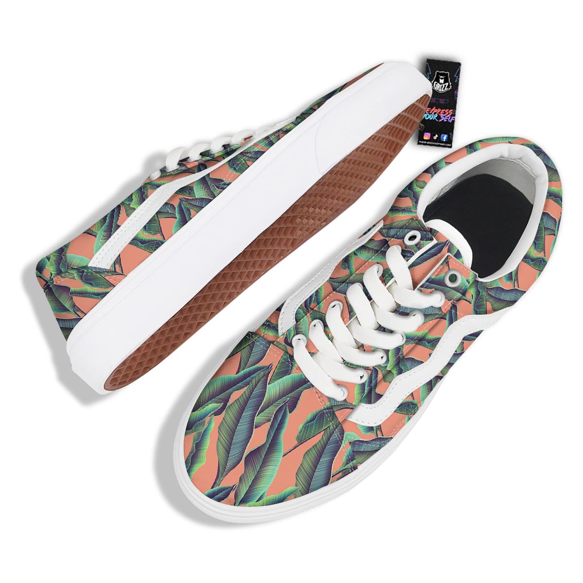 Banana Leaf Tropical Print Pattern Skate Shoes-grizzshop