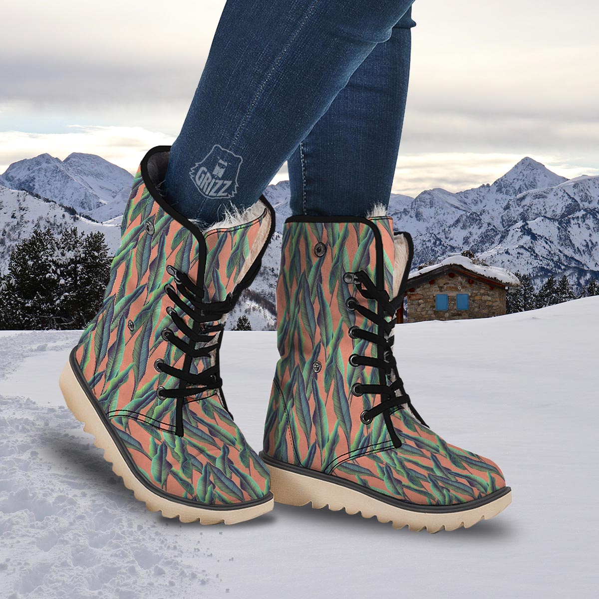 Banana Leaf Tropical Print Pattern Snow Boots-grizzshop