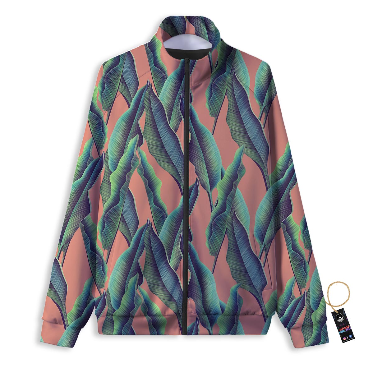 Banana Leaf Tropical Print Pattern Track Jacket-grizzshop