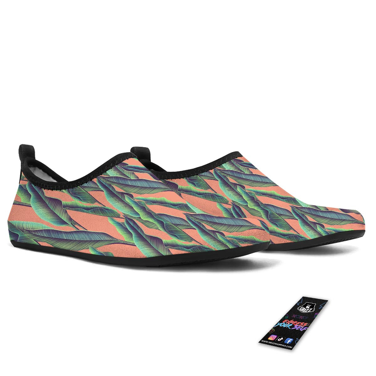 Banana Leaf Tropical Print Pattern Water Shoes-grizzshop