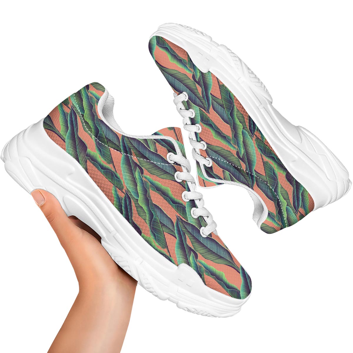 Banana Leaf Tropical Print Pattern White Chunky Shoes-grizzshop