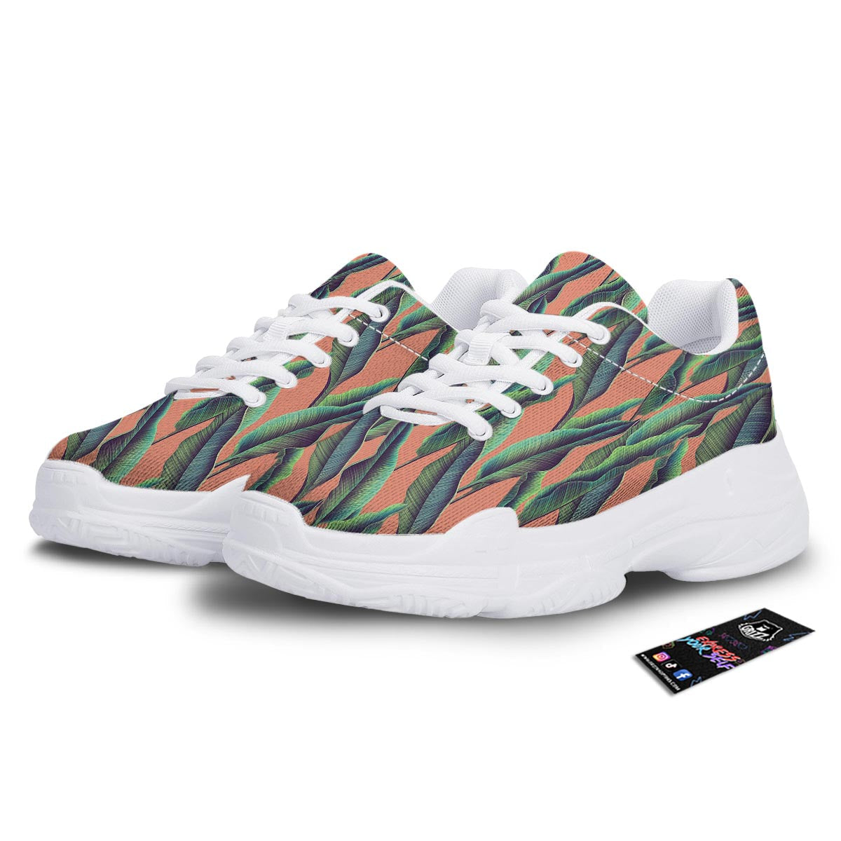 Banana Leaf Tropical Print Pattern White Chunky Shoes-grizzshop