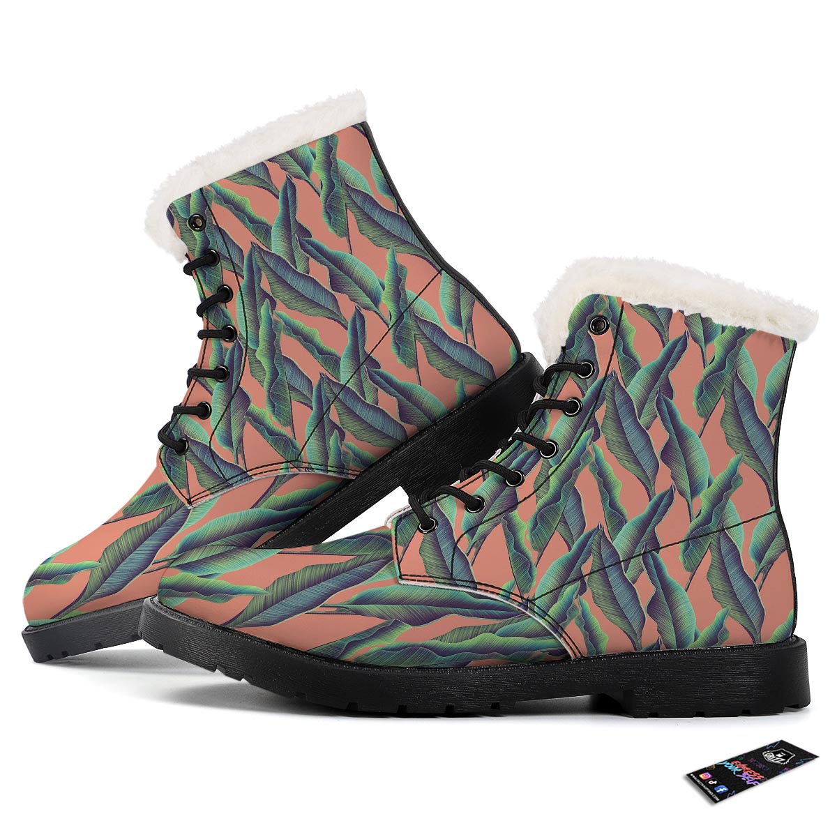 Banana Leaf Tropical Print Pattern Winter Boots-grizzshop