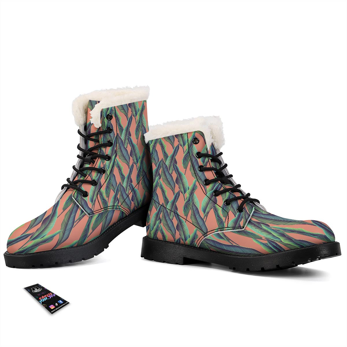 Banana Leaf Tropical Print Pattern Winter Boots-grizzshop