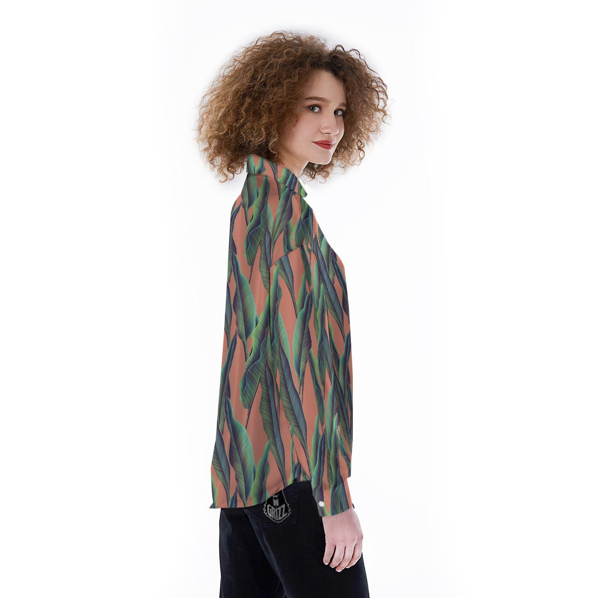 Banana Leaf Tropical Print Pattern Women's Long Sleeve Shirts-grizzshop