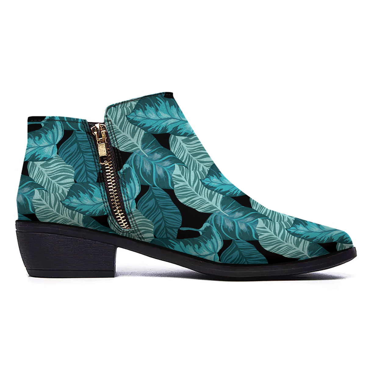 Banana Leaf Turquoise Print Pattern Ankle Boots-grizzshop