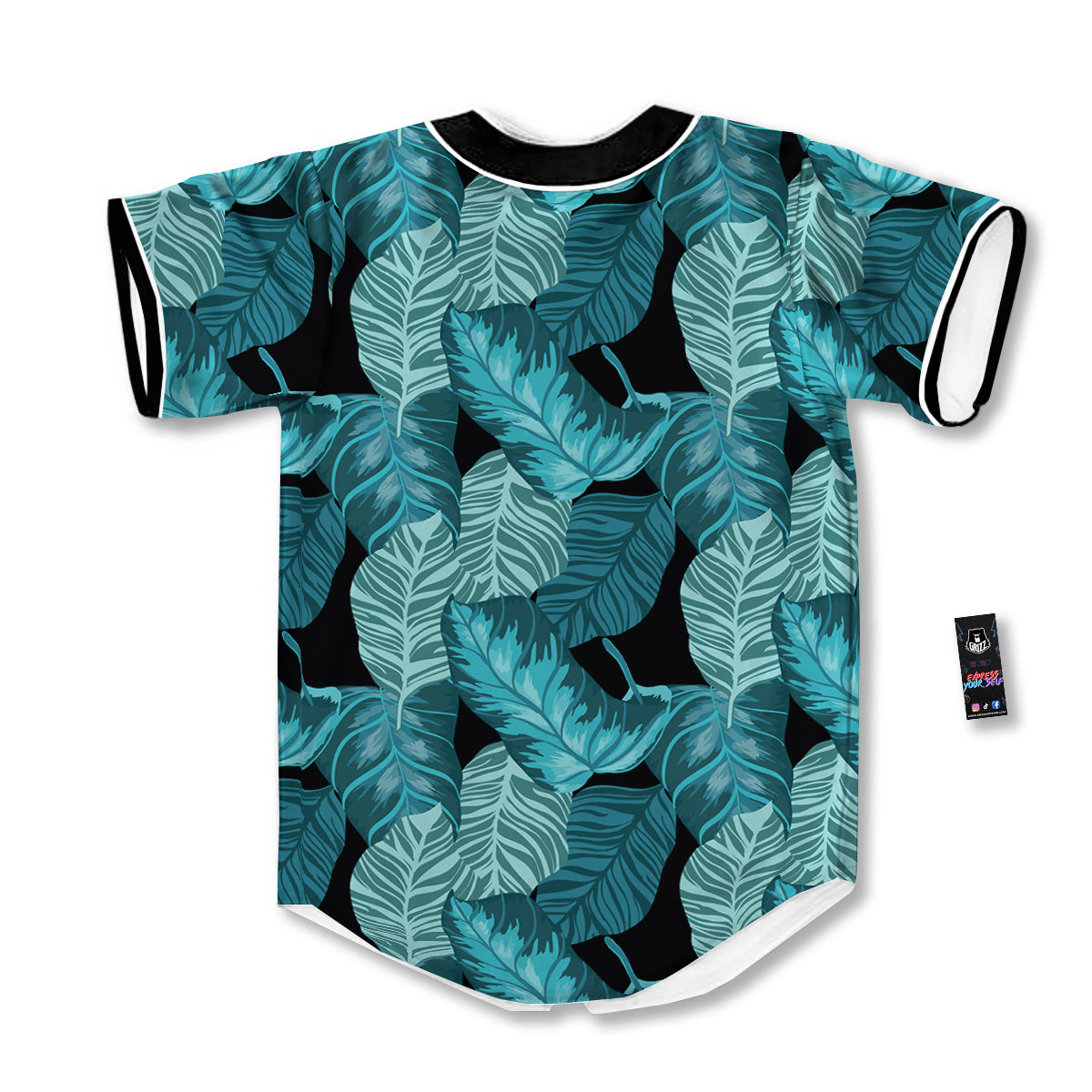Banana Leaf Turquoise Print Pattern Baseball Jersey-grizzshop