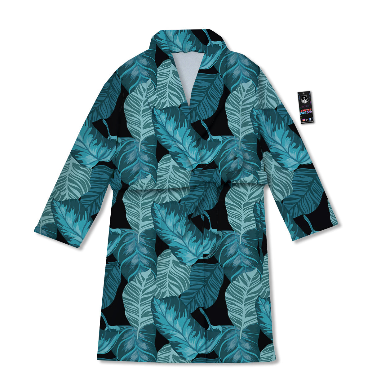 Banana Leaf Turquoise Print Pattern Bathrobe-grizzshop