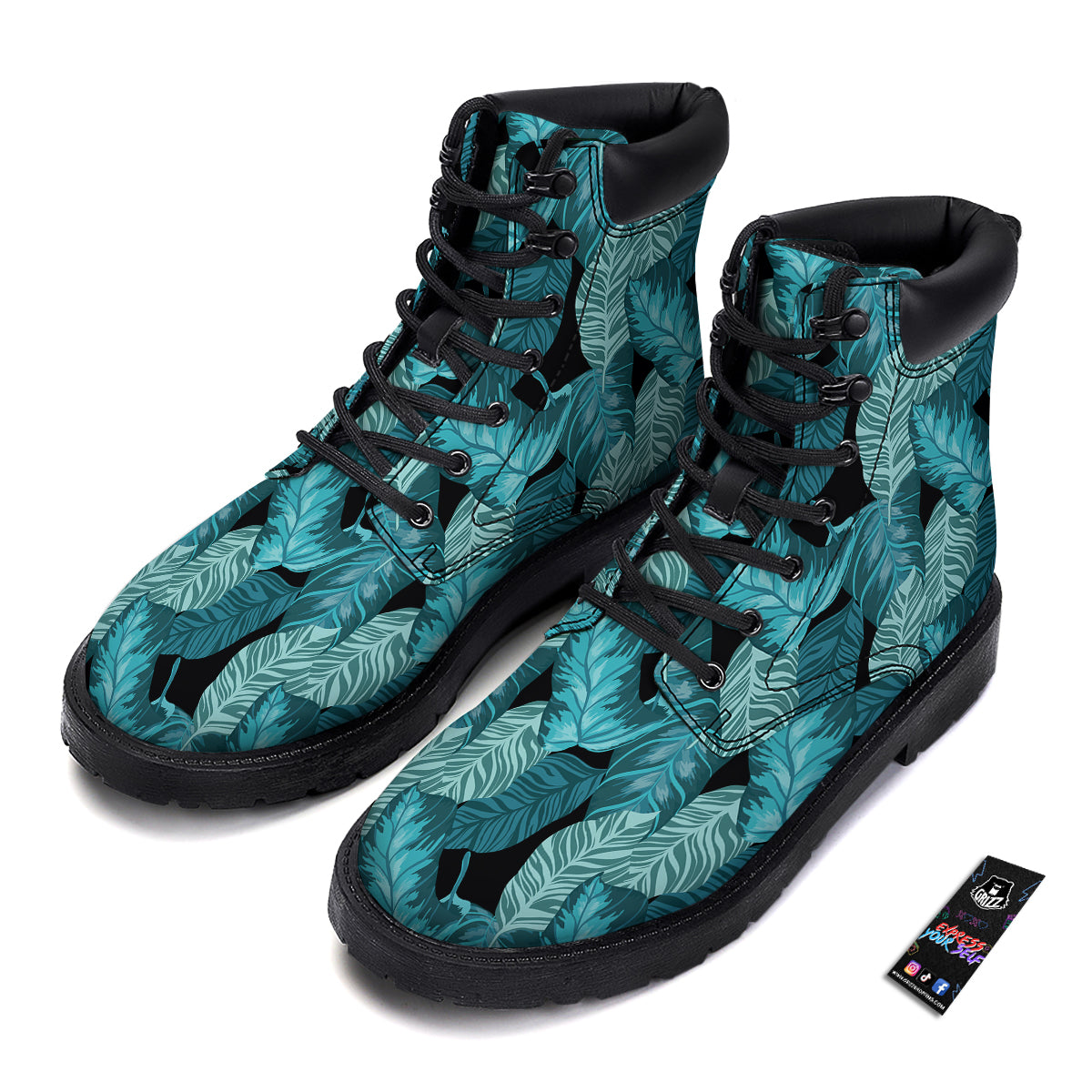 Banana Leaf Turquoise Print Pattern Boots-grizzshop