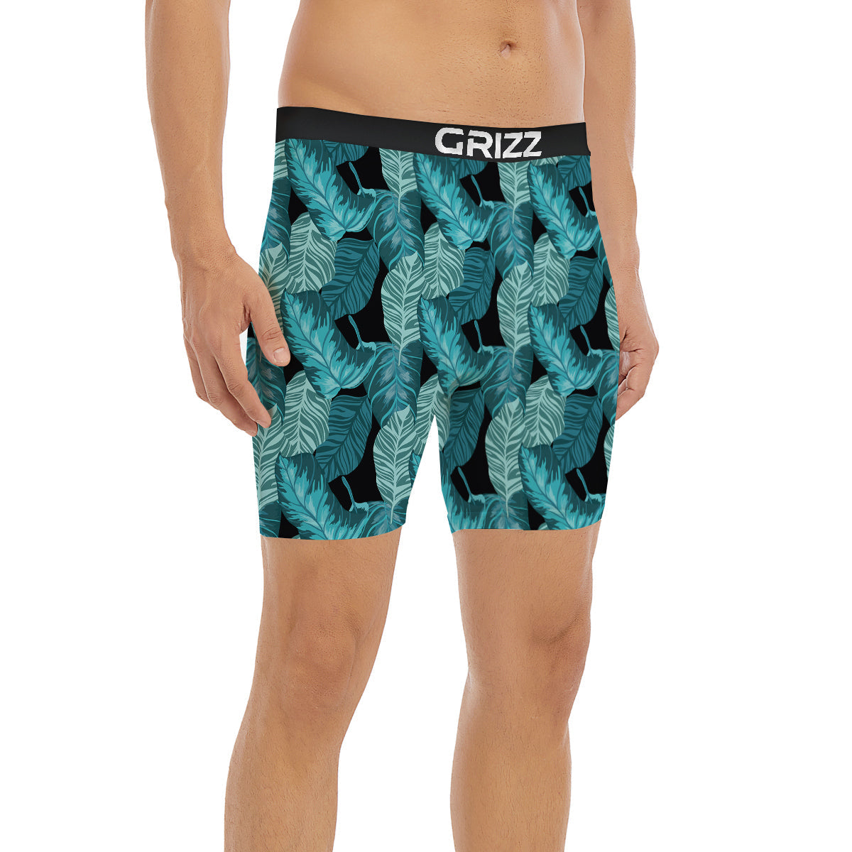 Banana Leaf Turquoise Print Pattern Boxer Briefs-grizzshop