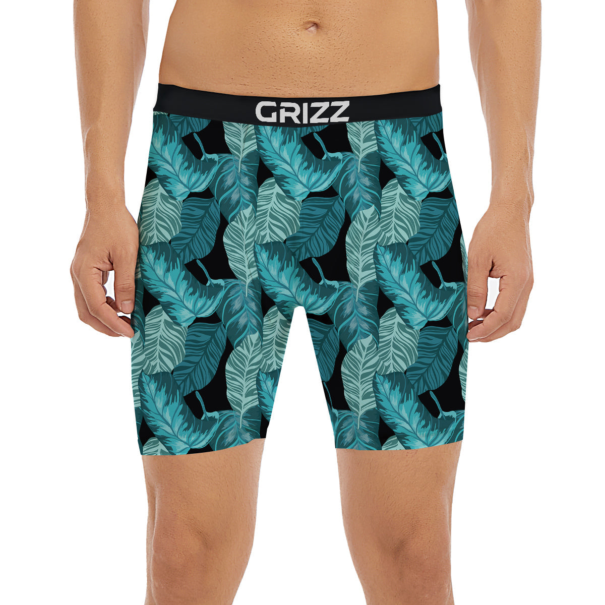 Banana Leaf Turquoise Print Pattern Boxer Briefs-grizzshop