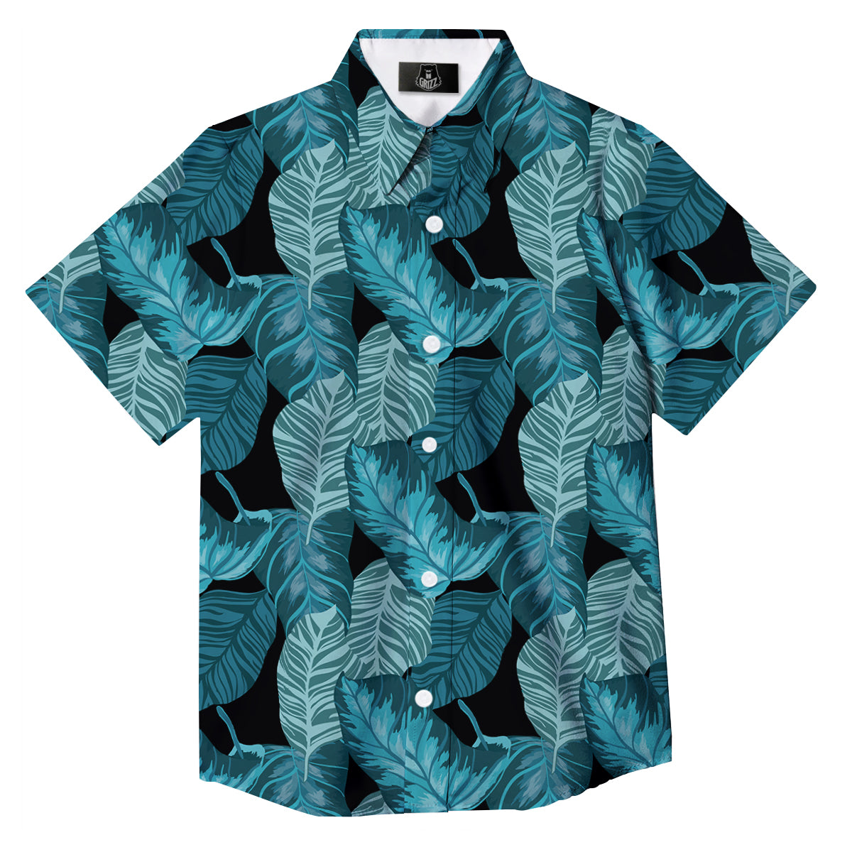 Banana Leaf Turquoise Print Pattern Button Up Shirt-grizzshop
