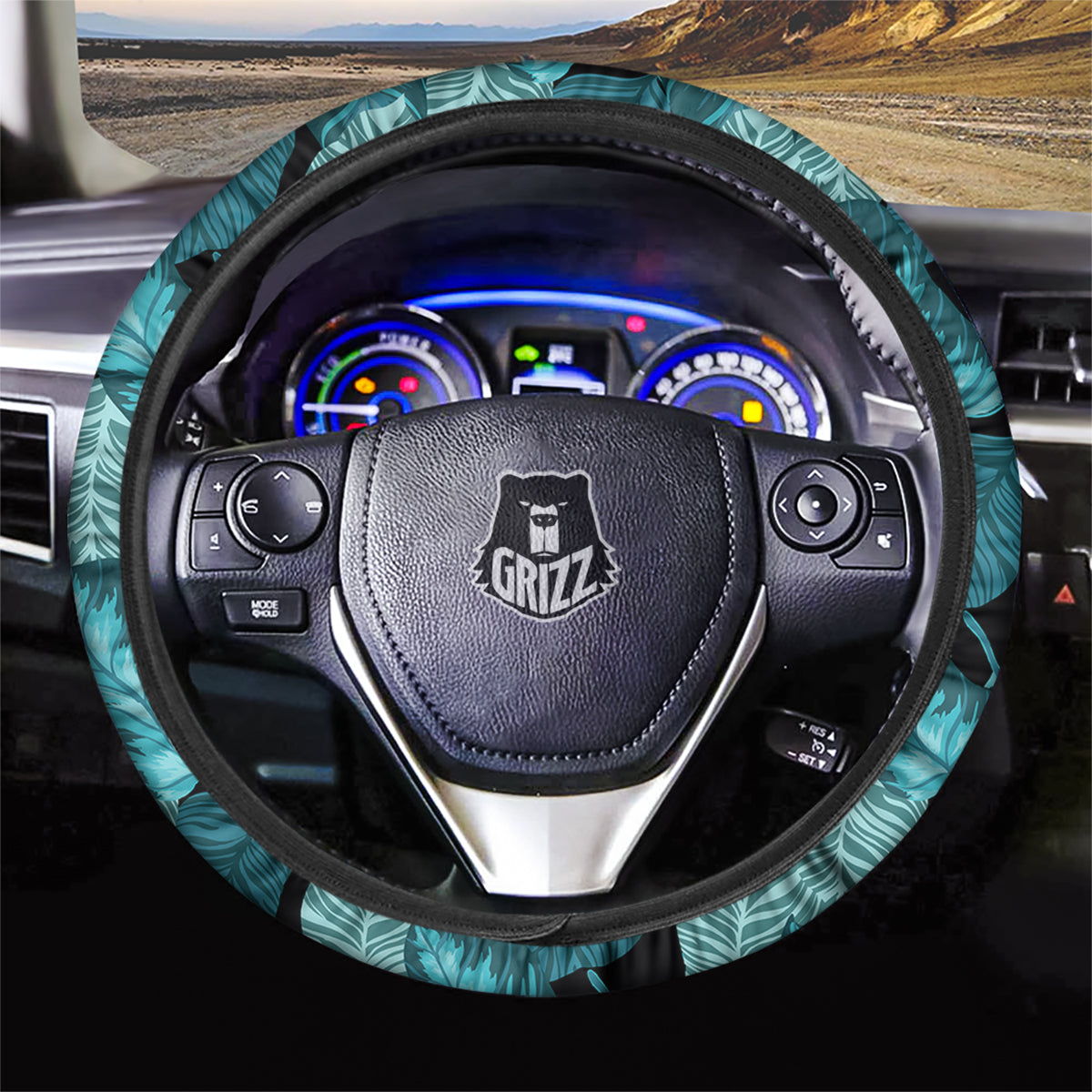 Banana Leaf Turquoise Print Pattern Car Steering Wheel Cover-grizzshop
