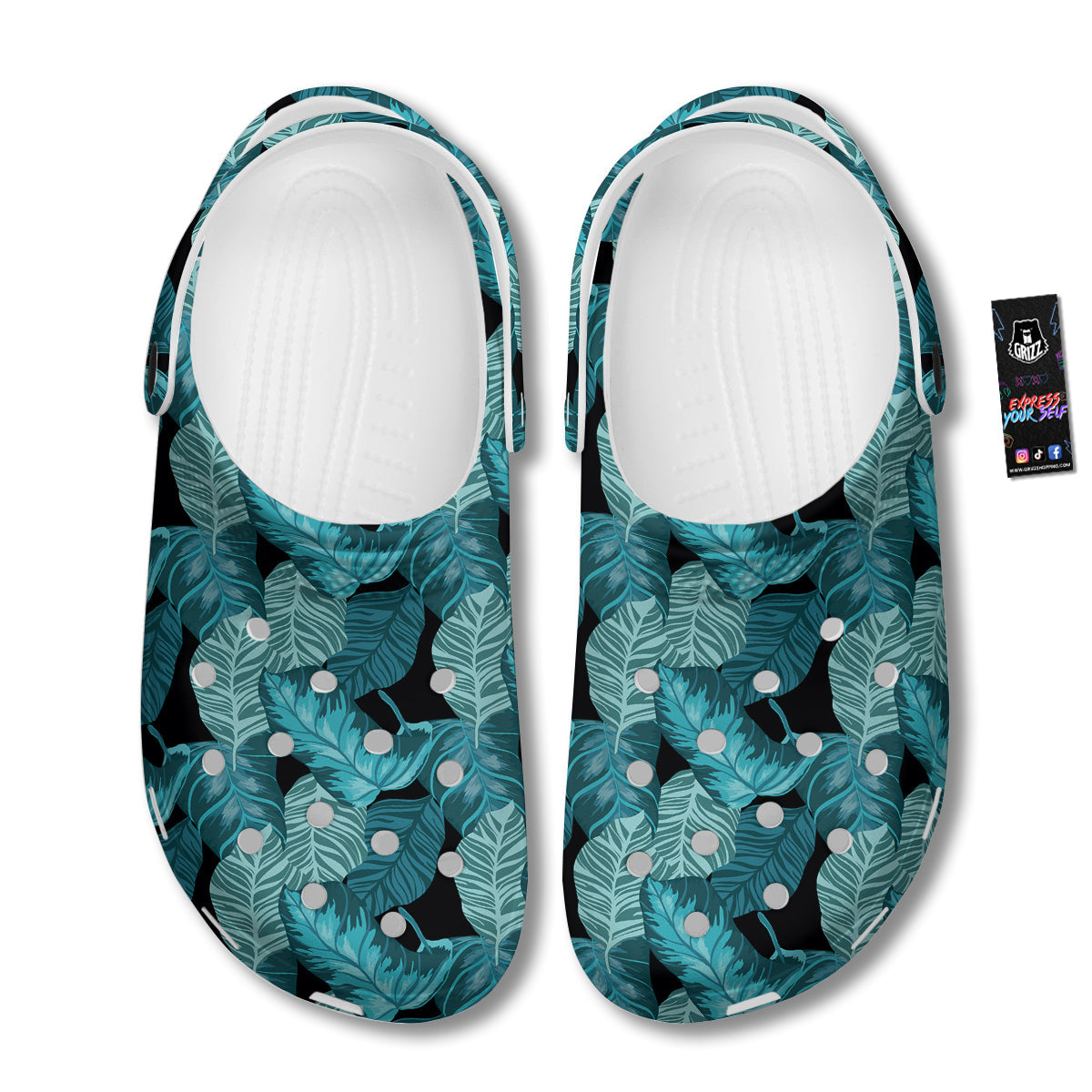Banana Leaf Turquoise Print Pattern Clog-grizzshop