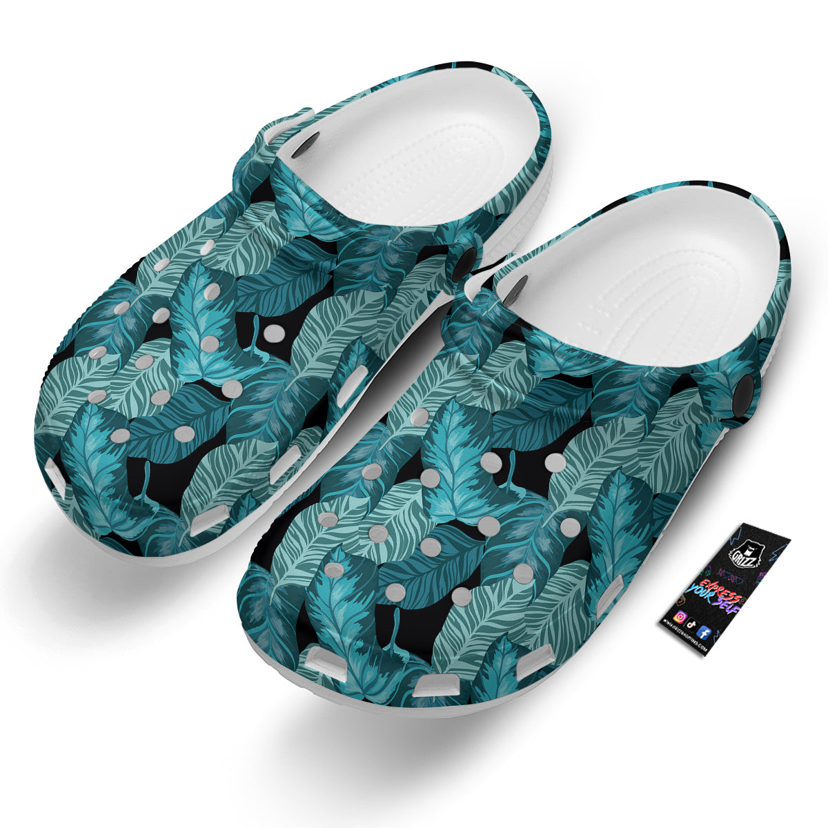 Banana Leaf Turquoise Print Pattern Clog-grizzshop
