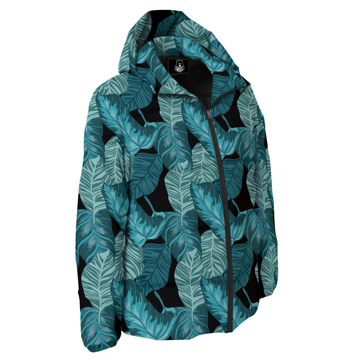 Banana Leaf Turquoise Print Pattern Down Jacket-grizzshop