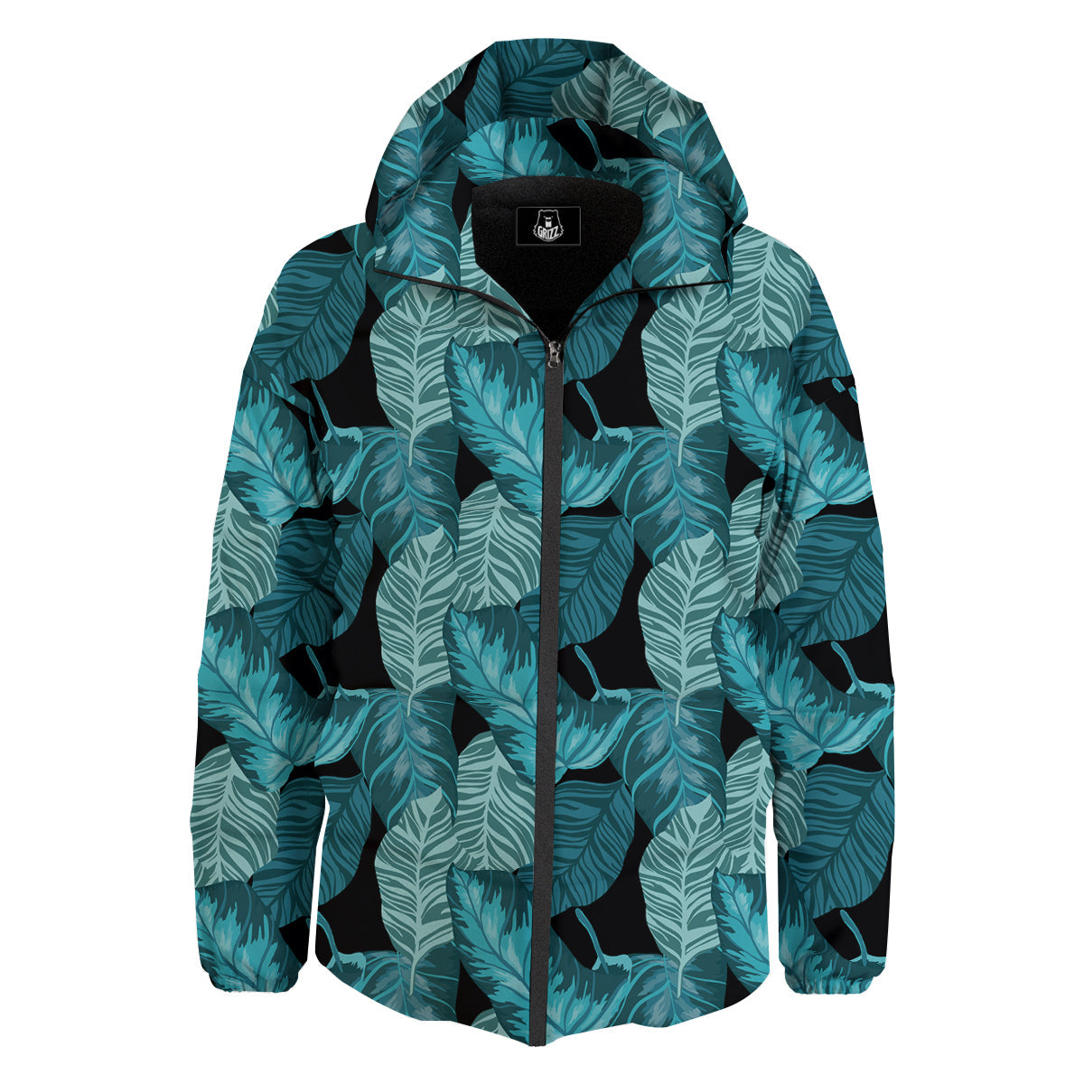 Banana Leaf Turquoise Print Pattern Down Jacket-grizzshop