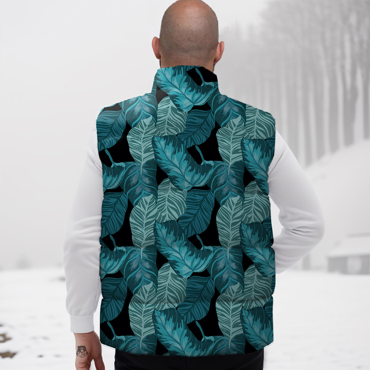 Banana Leaf Turquoise Print Pattern Down Vest
