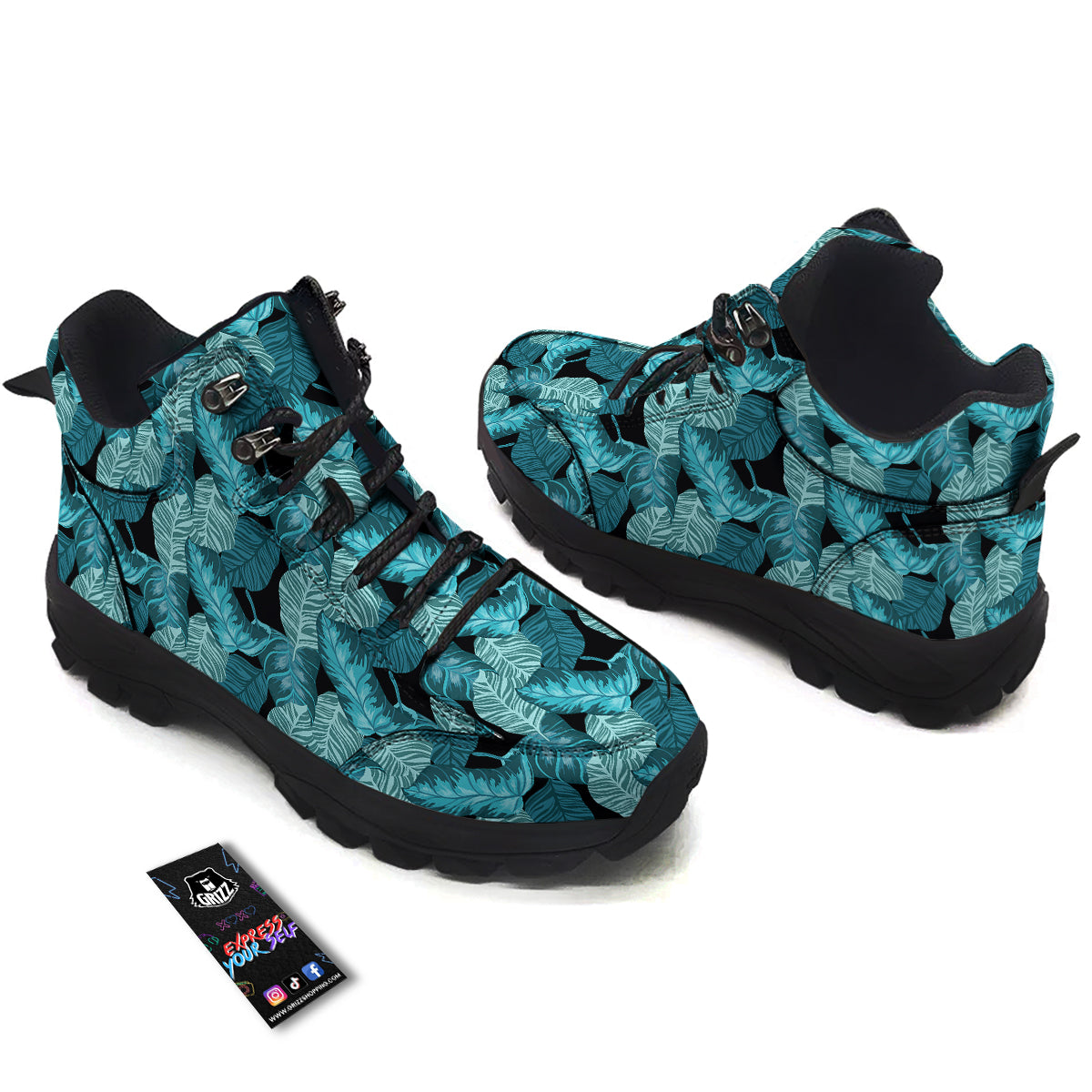 Banana Leaf Turquoise Print Pattern Hiking Shoes-grizzshop