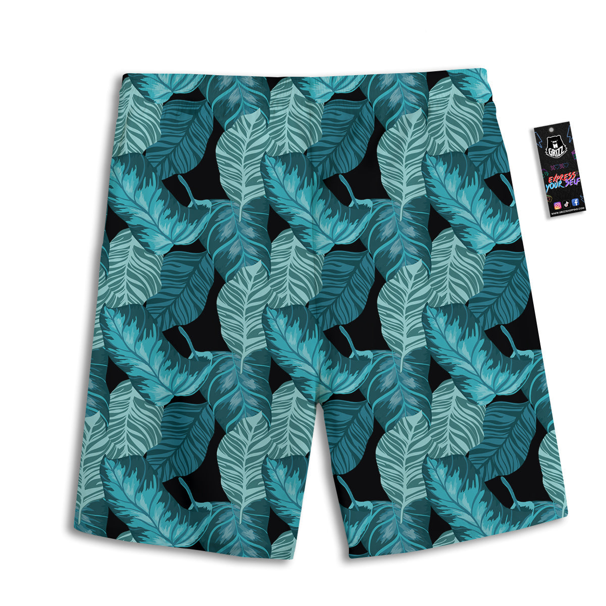 Banana Leaf Turquoise Print Pattern Men's Athletic Shorts