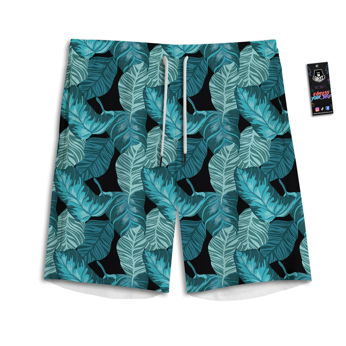 Banana Leaf Turquoise Print Pattern Men's Athletic Shorts