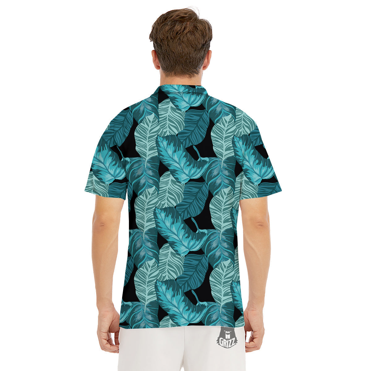 Banana Leaf Turquoise Print Pattern Men's Golf Shirts-grizzshop