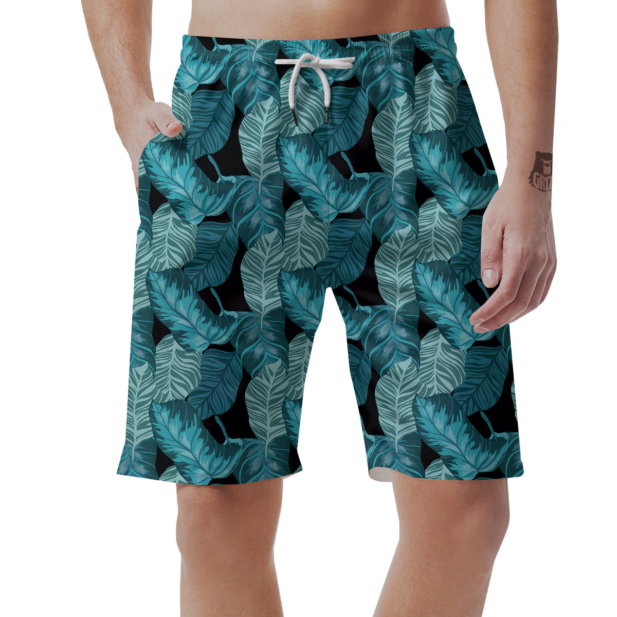 Banana Leaf Turquoise Print Pattern Men's Shorts-grizzshop