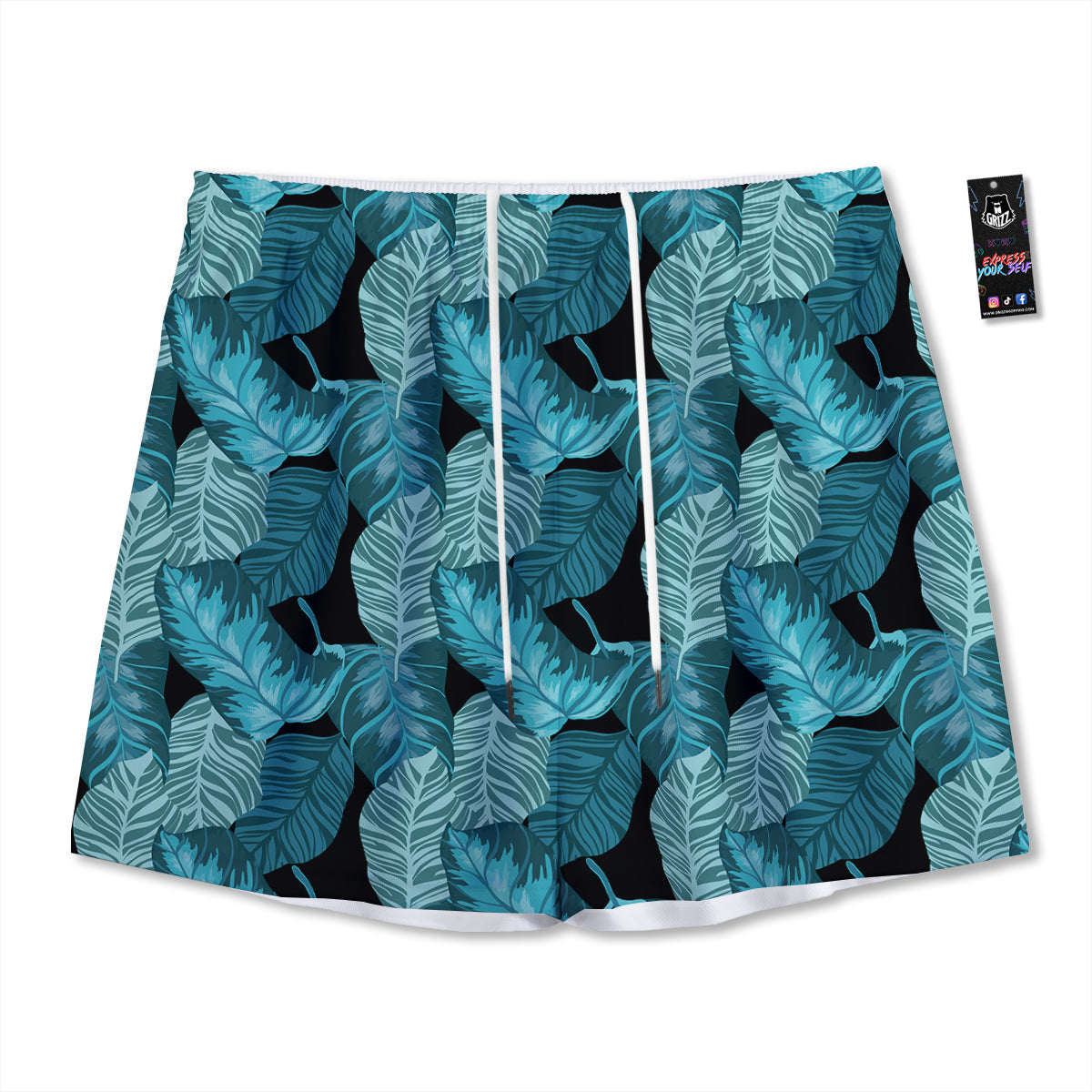 Banana Leaf Turquoise Print Pattern Mesh Shorts