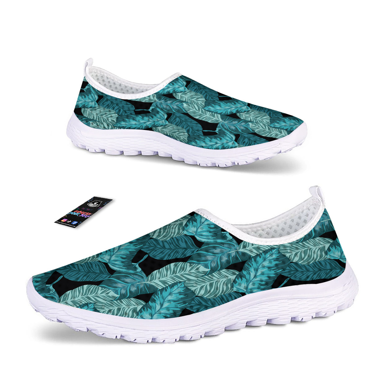 Banana Leaf Turquoise Print Pattern Nurse Shoes-grizzshop