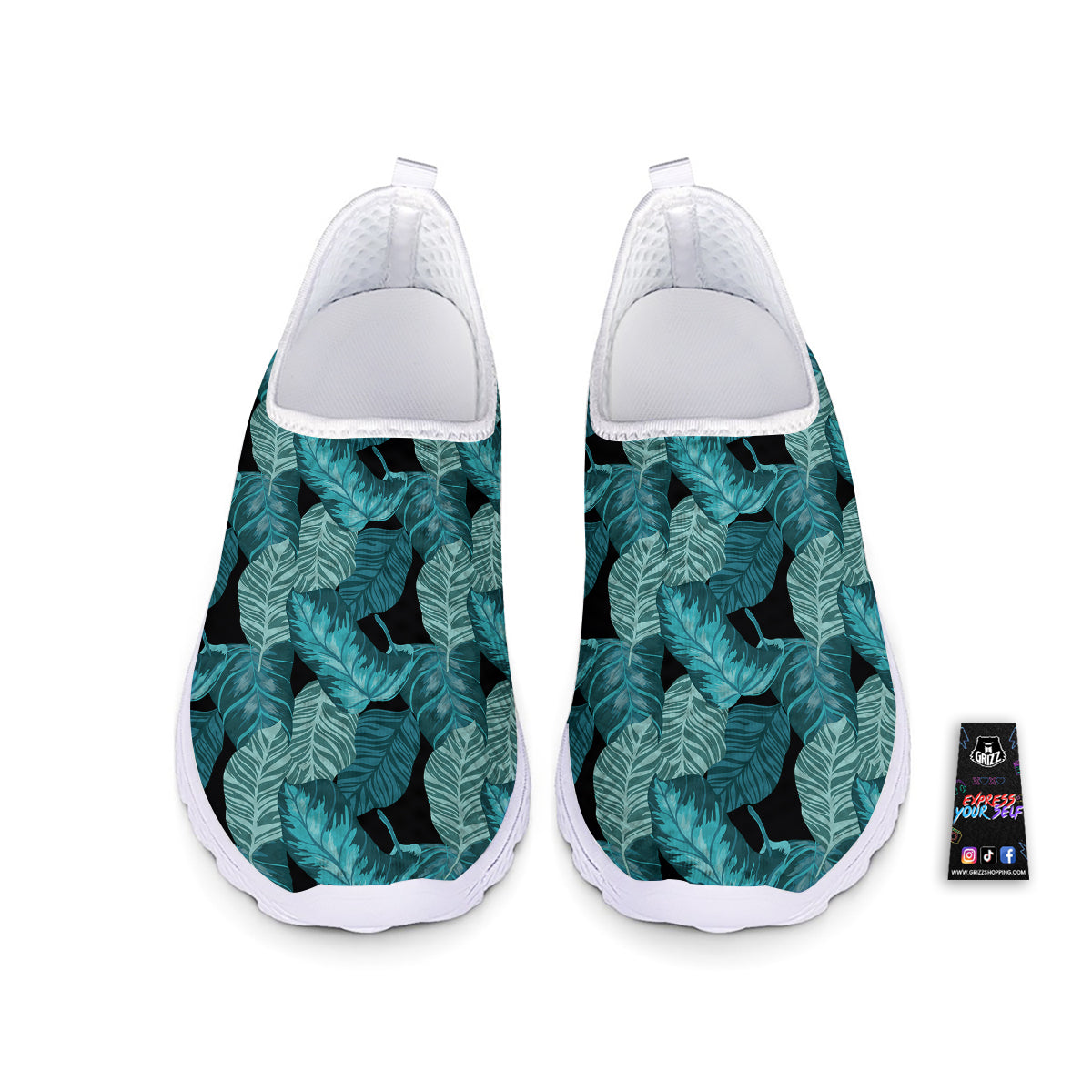 Banana Leaf Turquoise Print Pattern Nurse Shoes-grizzshop