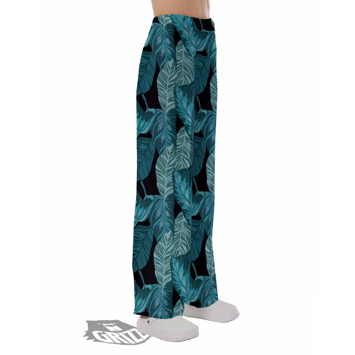 Banana Leaf Turquoise Print Pattern Pajama Pants-grizzshop