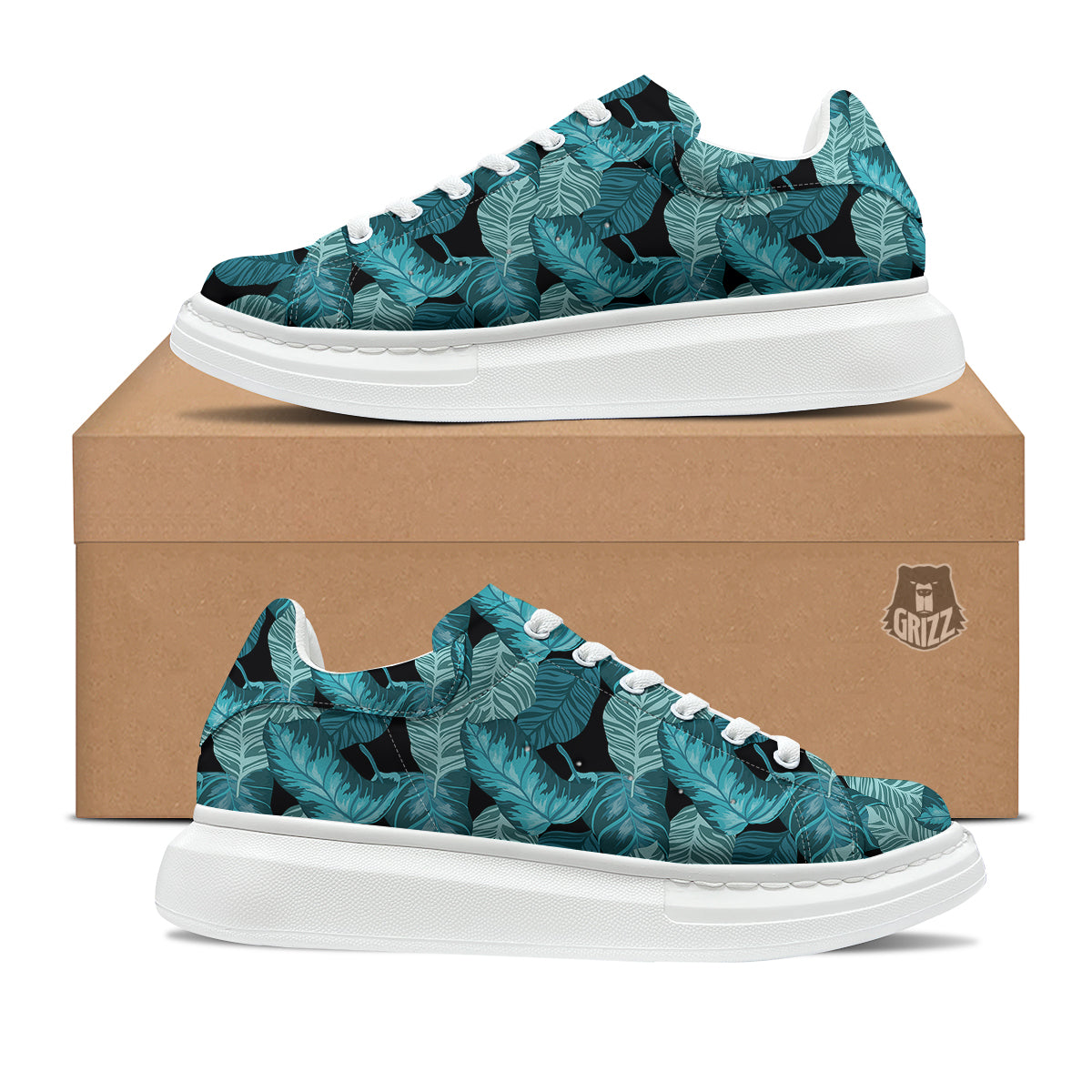 Banana Leaf Turquoise Print Pattern Platform Shoes-grizzshop