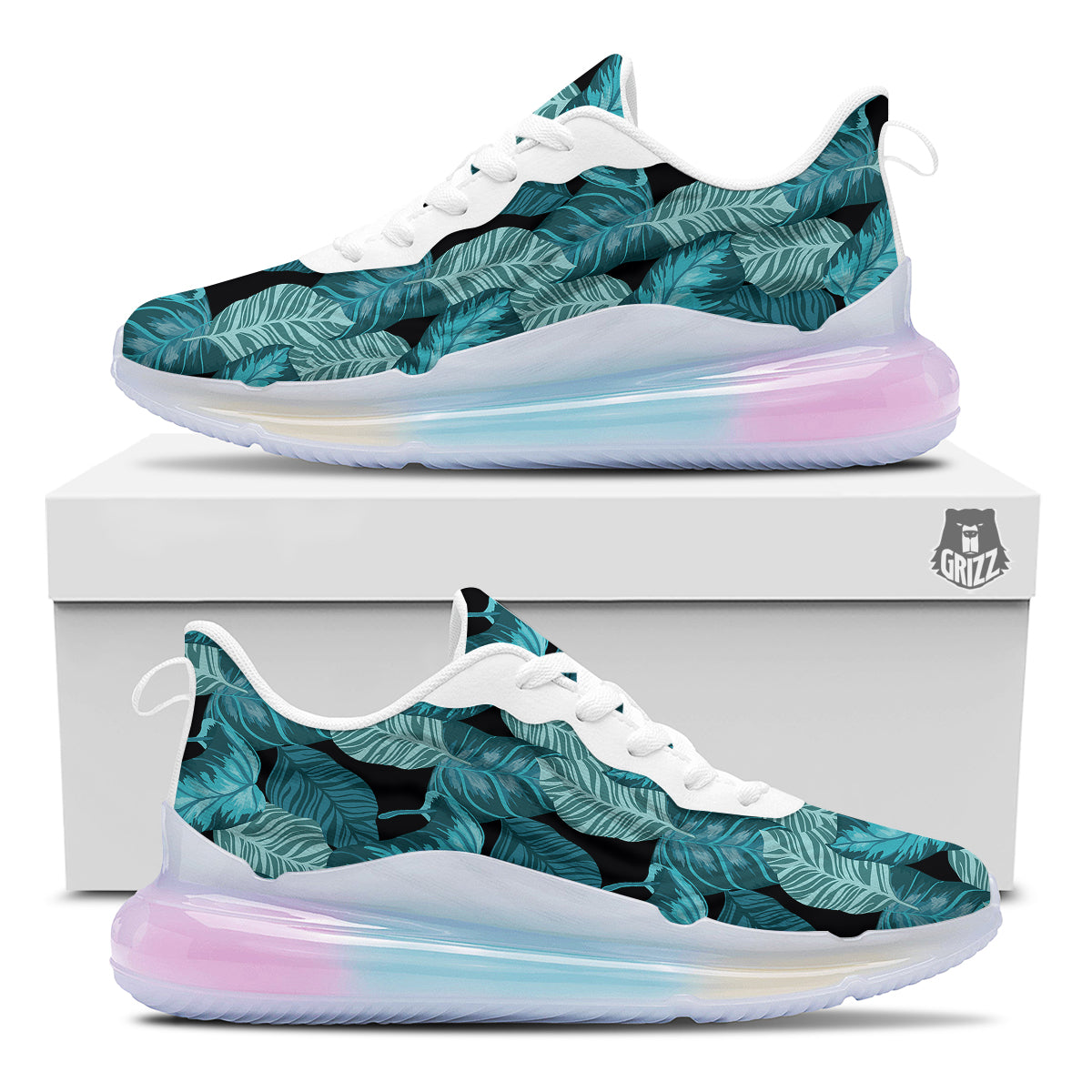 Banana Leaf Turquoise Print Pattern Running Sneakers-grizzshop