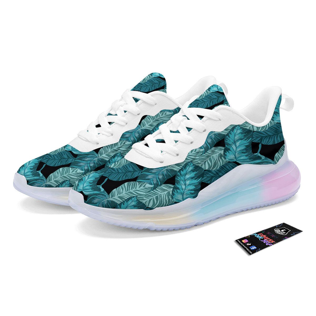 Banana Leaf Turquoise Print Pattern Running Sneakers-grizzshop