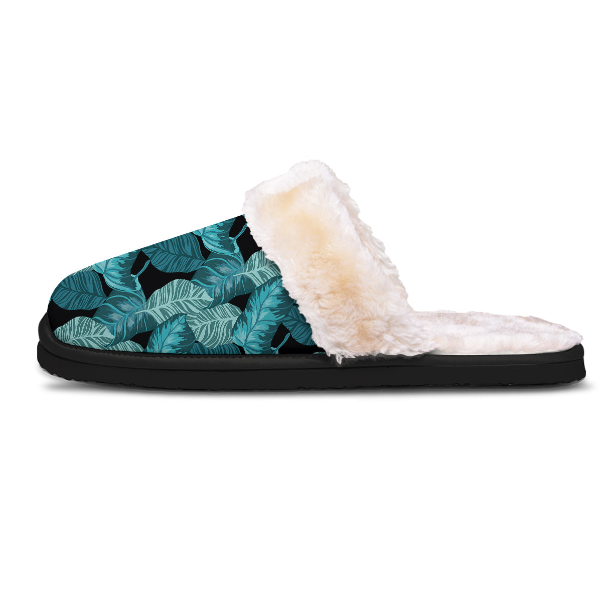 Banana Leaf Turquoise Print Pattern Slippers-grizzshop