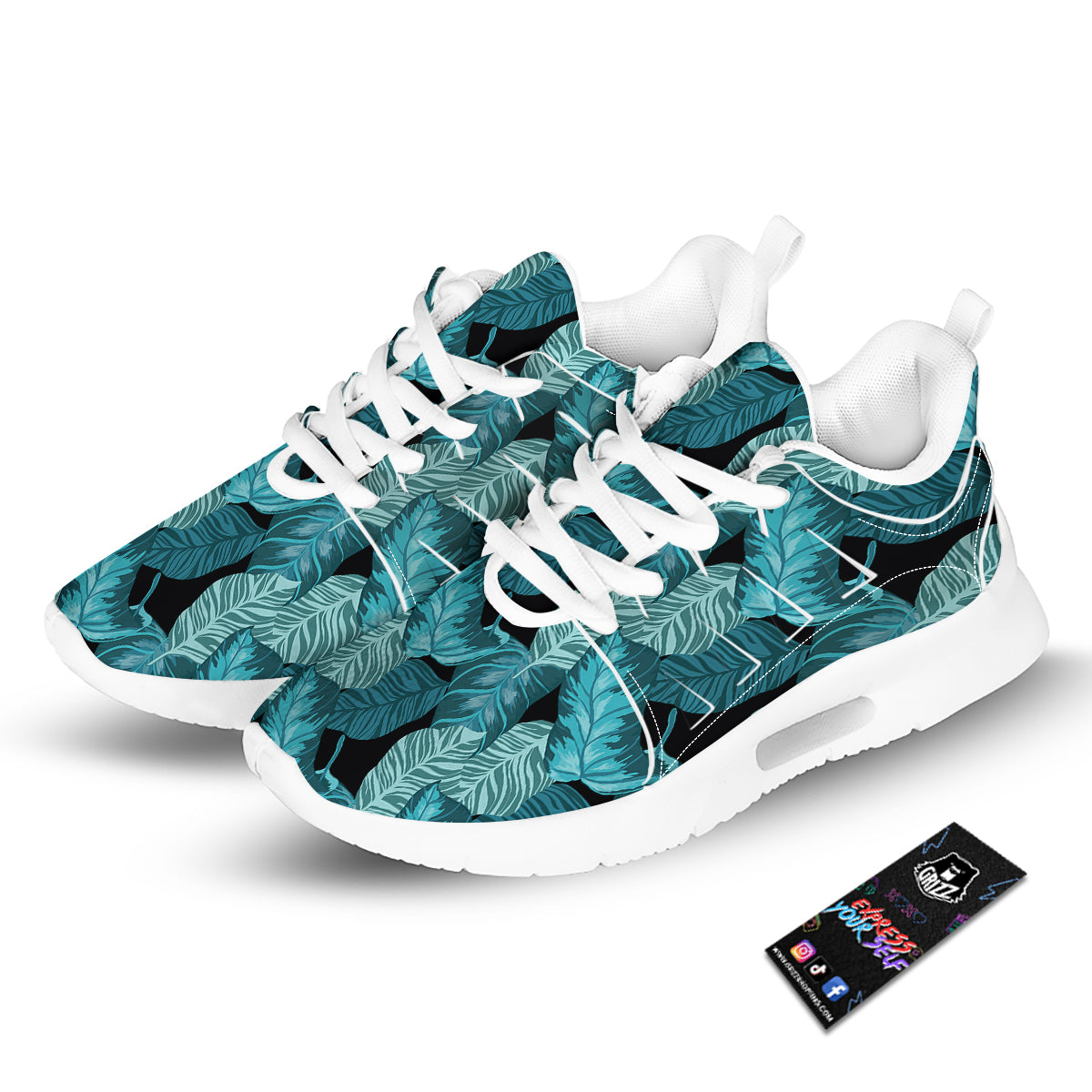 Banana Leaf Turquoise Print Pattern Tennis Shoes-grizzshop
