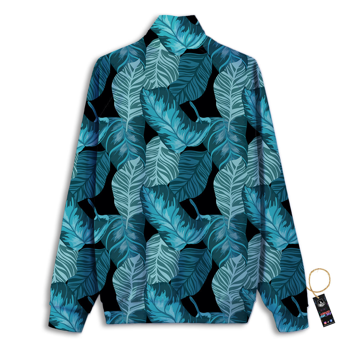 Banana Leaf Turquoise Print Pattern Track Jacket-grizzshop