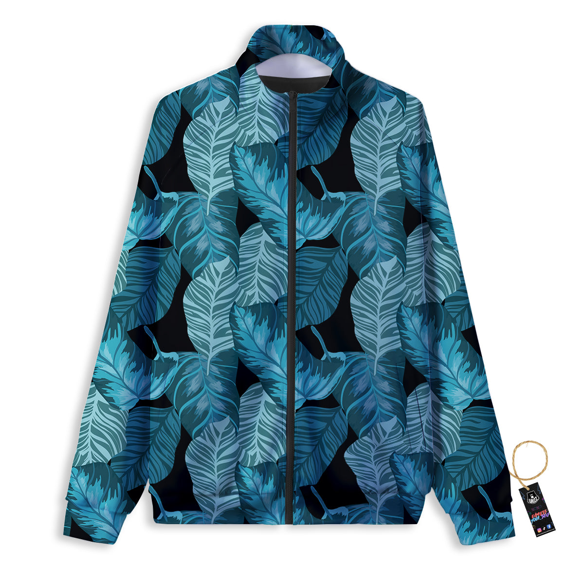 Banana Leaf Turquoise Print Pattern Track Jacket-grizzshop