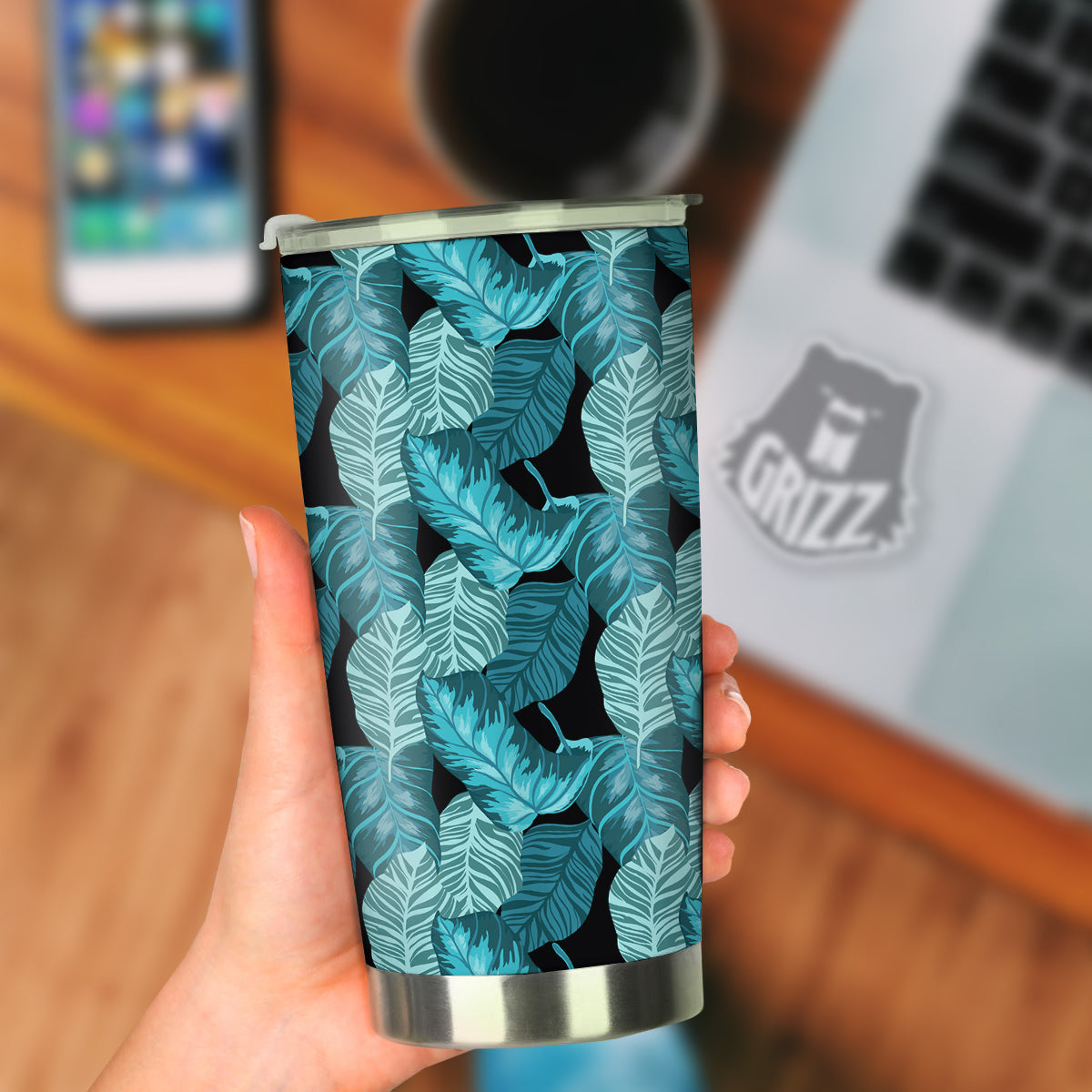 Banana Leaf Turquoise Print Pattern Tumbler-grizzshop