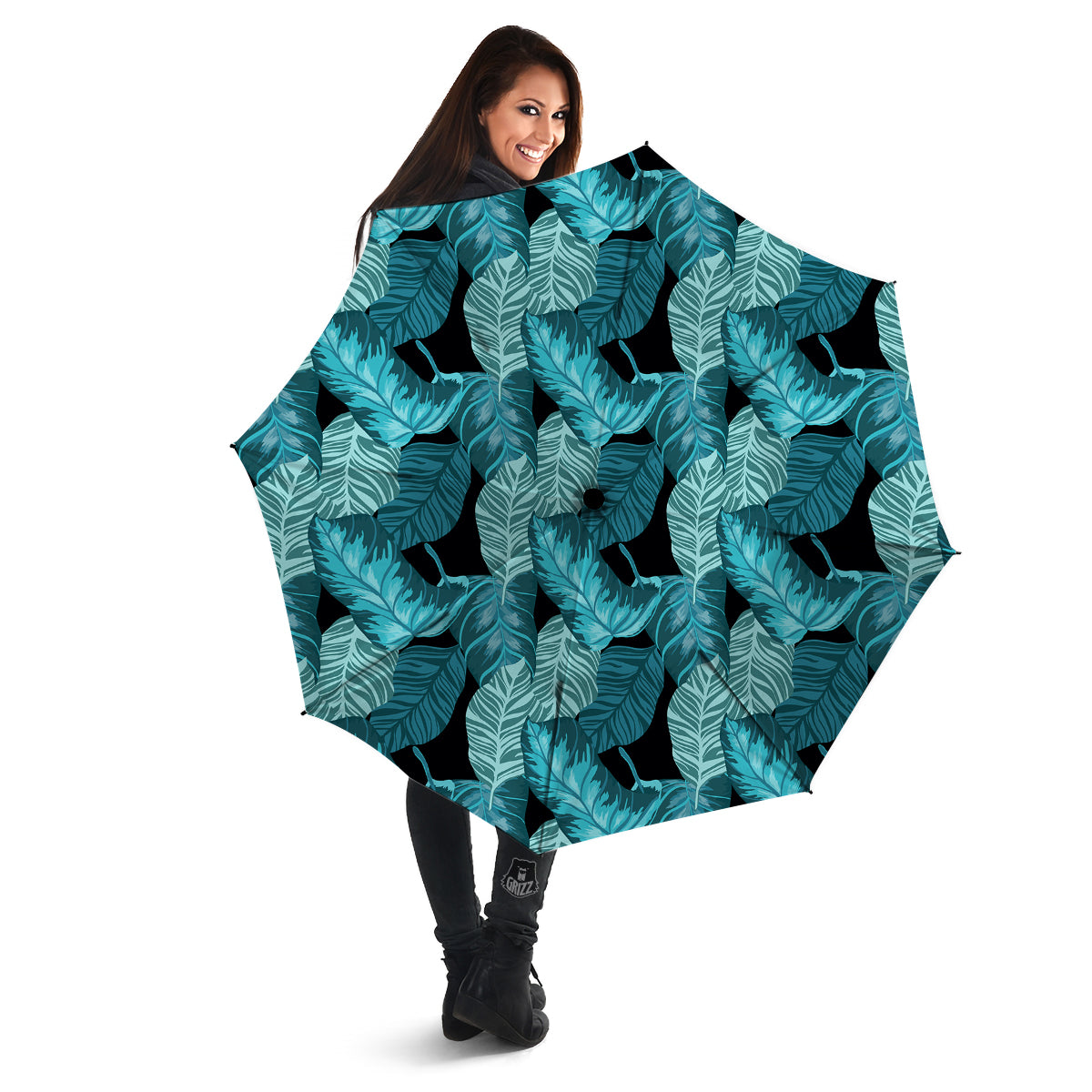 Banana Leaf Turquoise Print Pattern Umbrella-grizzshop