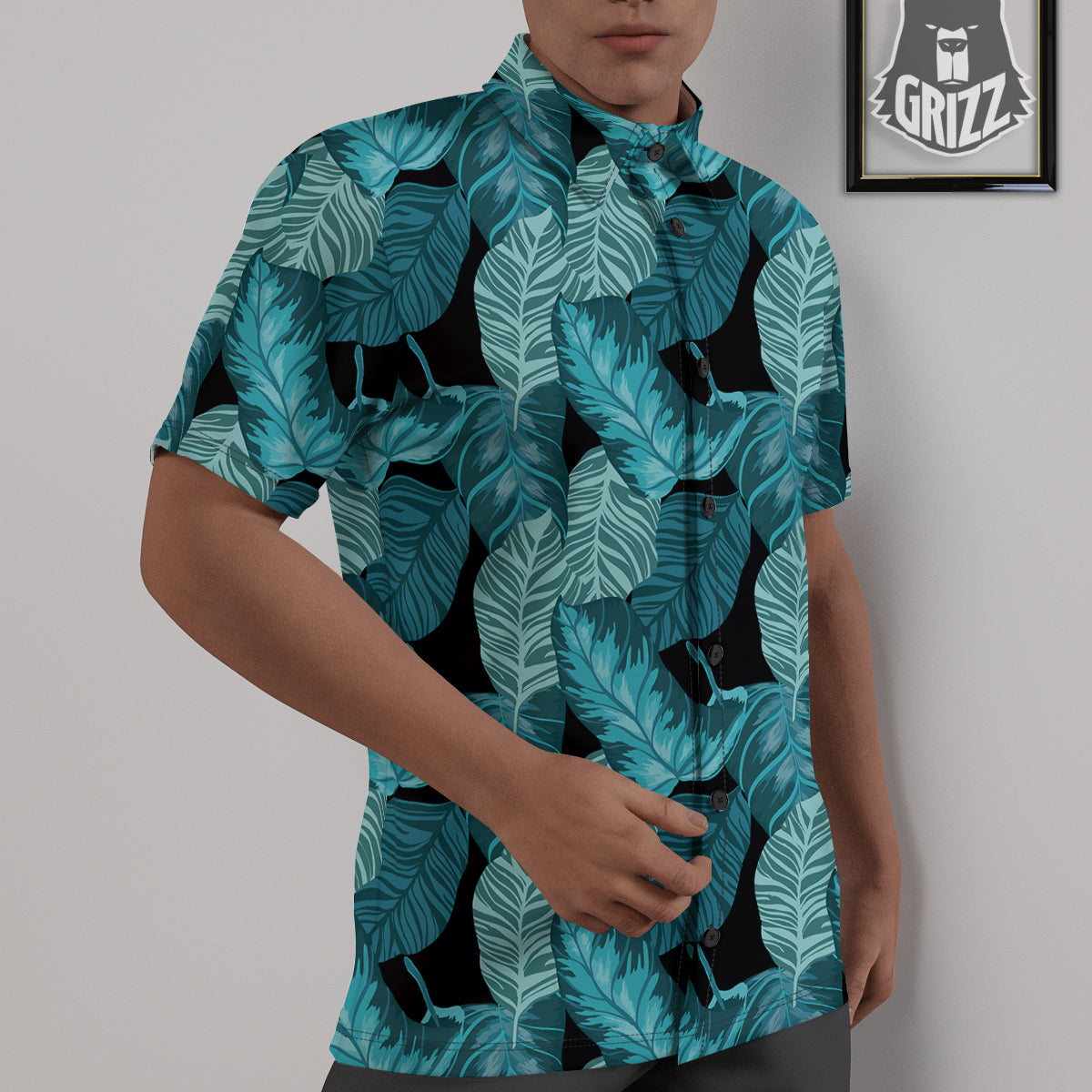 Banana Leaf Turquoise Print Pattern Untucked Shirts-grizzshop