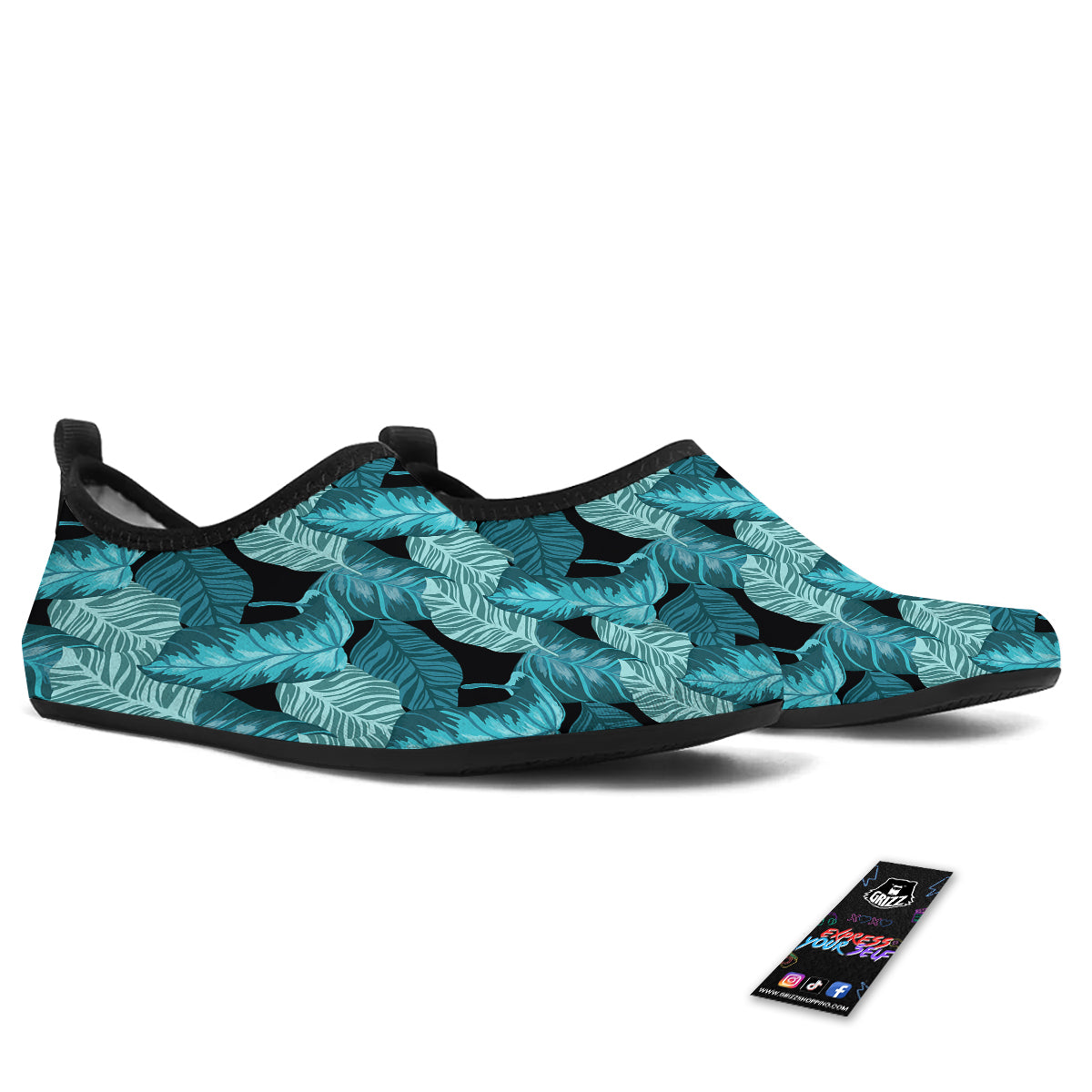 Banana Leaf Turquoise Print Pattern Water Shoes-grizzshop