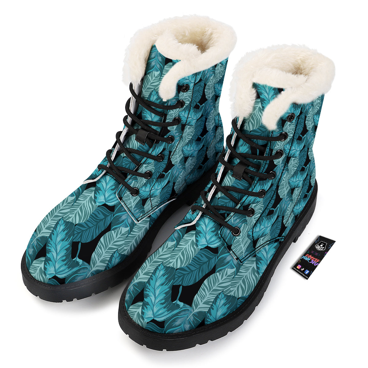 Banana Leaf Turquoise Print Pattern Winter Boots-grizzshop