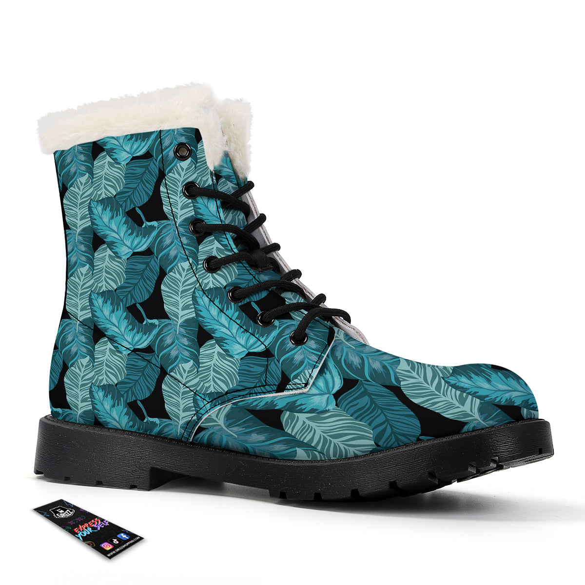 Banana Leaf Turquoise Print Pattern Winter Boots-grizzshop