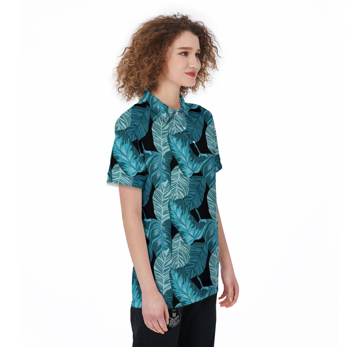 Banana Leaf Turquoise Print Pattern Women's Golf Shirts-grizzshop