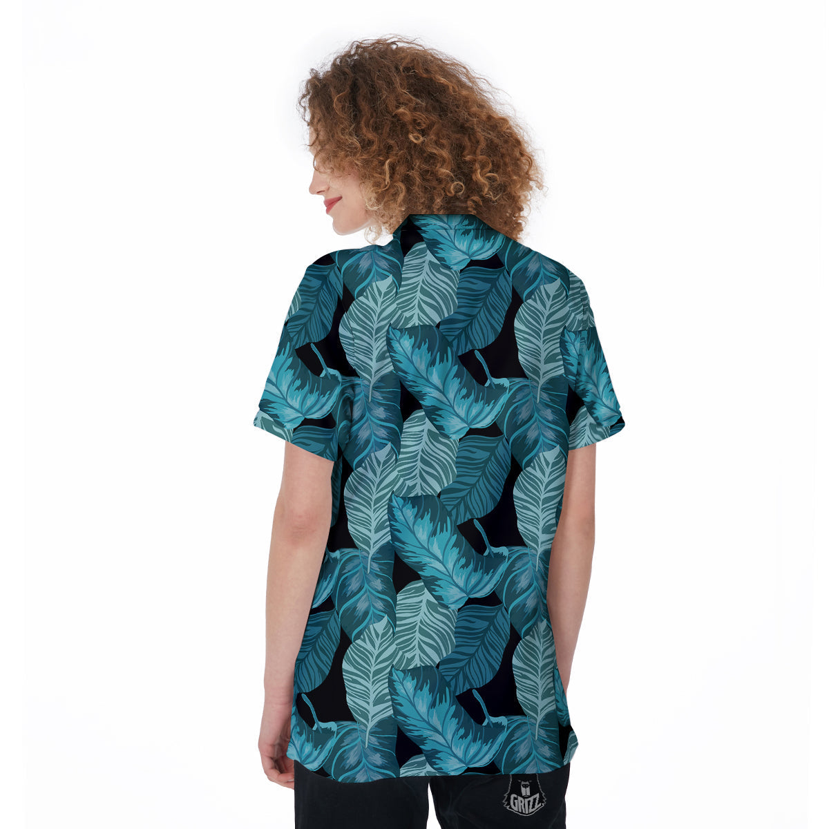 Banana Leaf Turquoise Print Pattern Women's Golf Shirts-grizzshop