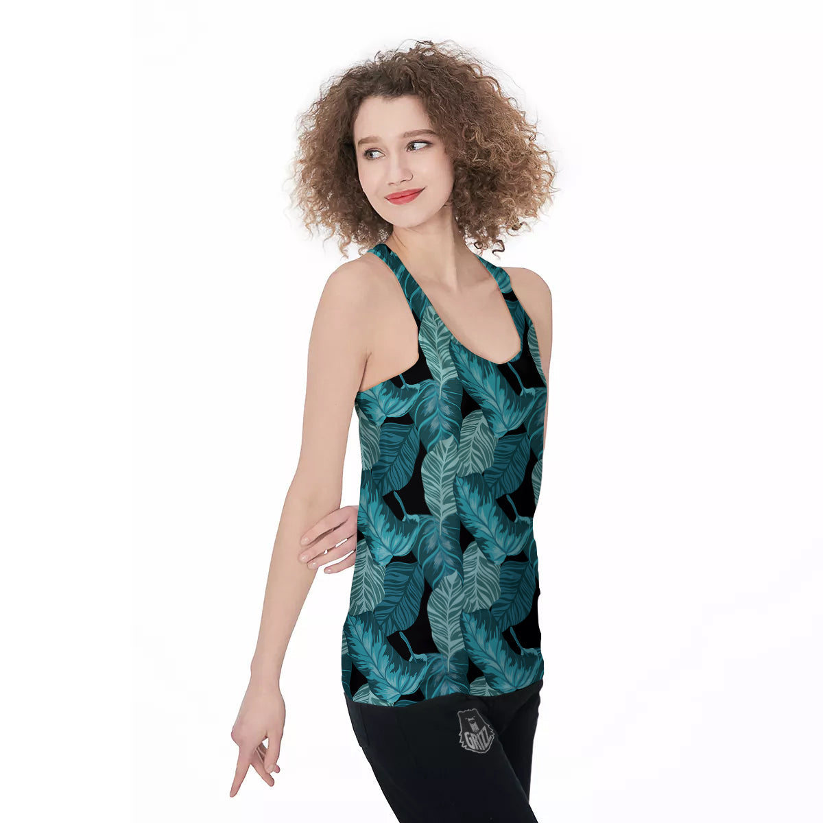 Banana Leaf Turquoise Print Pattern Women's Racerback Tank Top-grizzshop