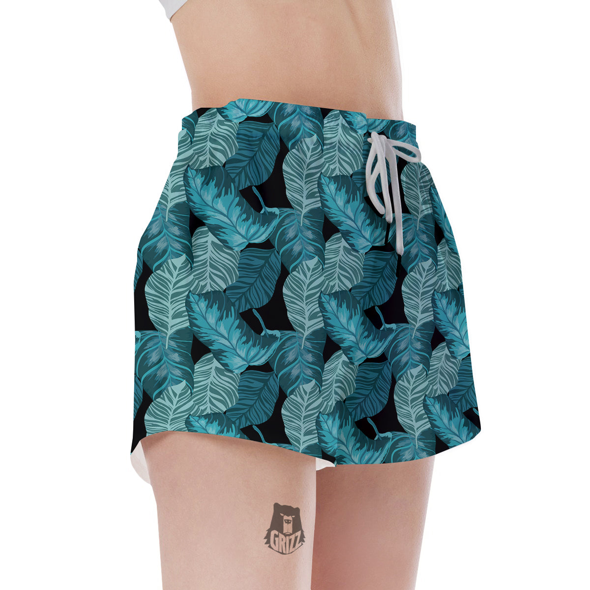 Banana Leaf Turquoise Print Pattern Women's Shorts-grizzshop