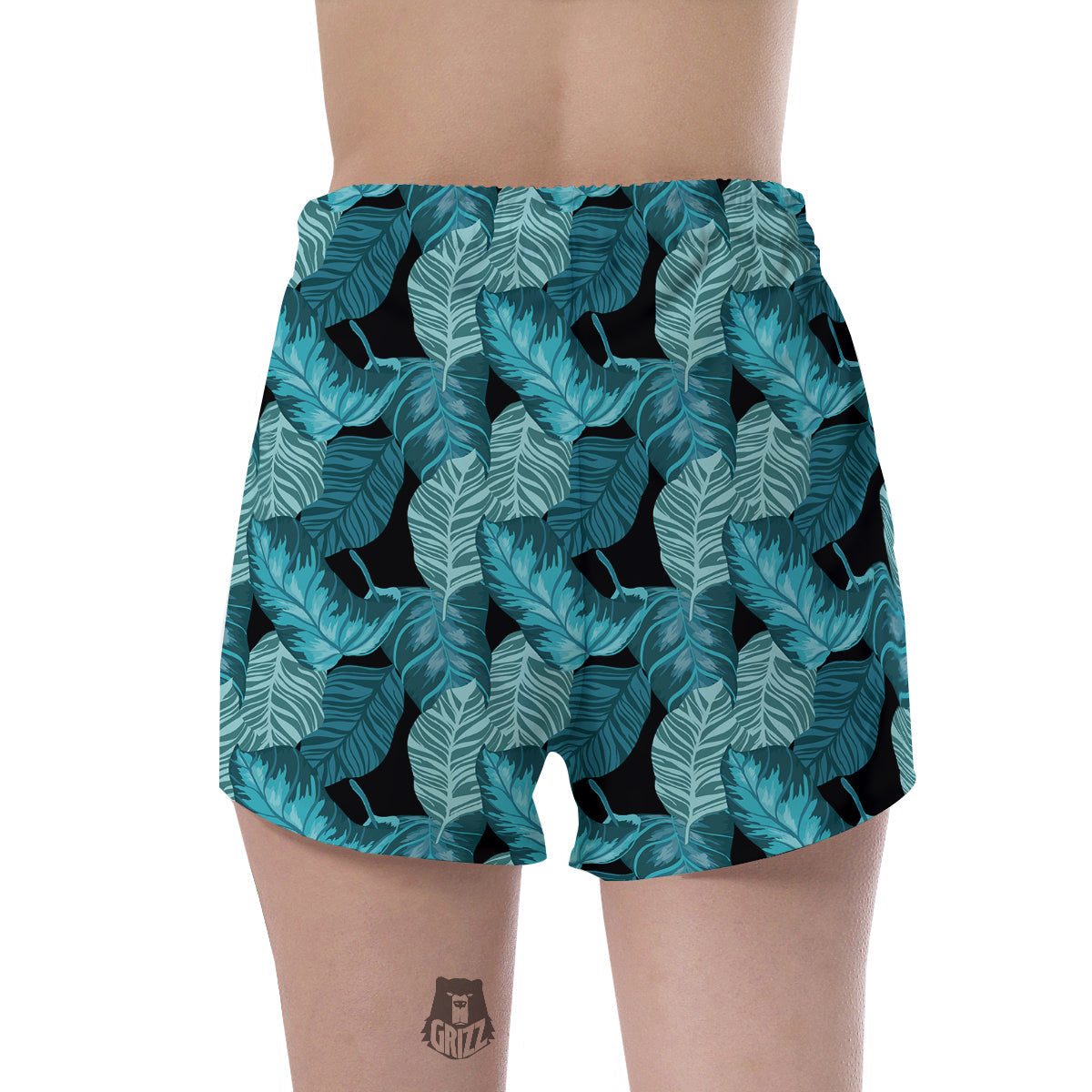 Banana Leaf Turquoise Print Pattern Women's Shorts-grizzshop
