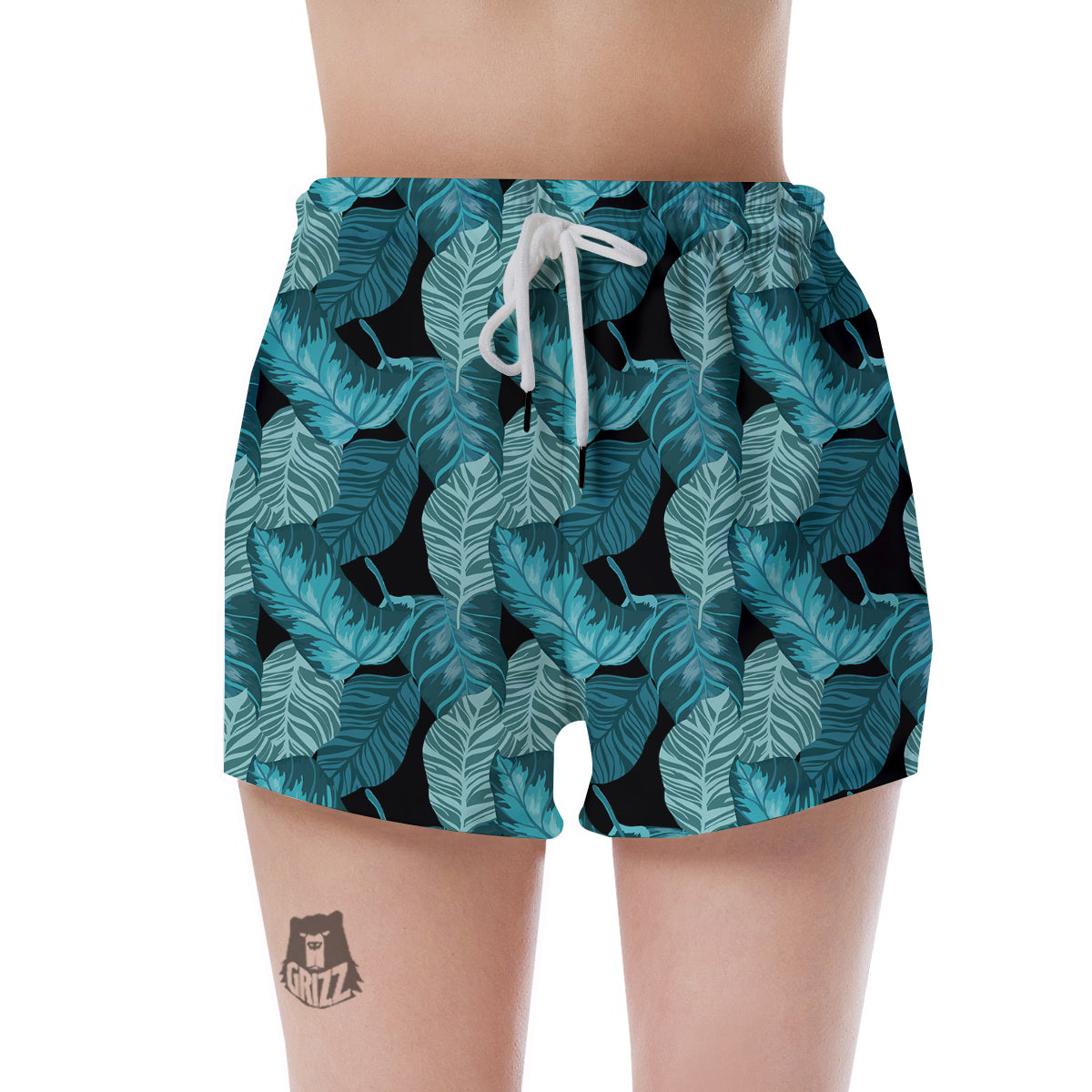 Banana Leaf Turquoise Print Pattern Women's Shorts-grizzshop